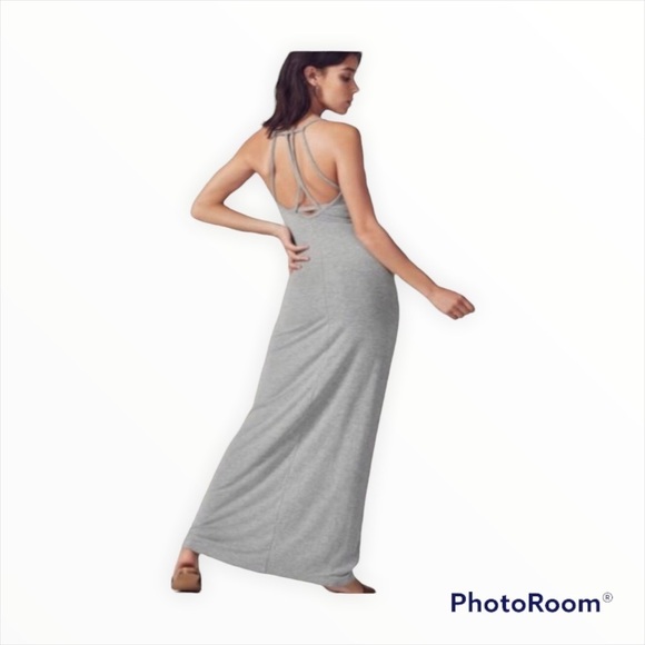 FABLETICS Gray Evelyn Stretch Maxi Dress Strappy Back Athletic Size Medium - Picture 3 of 7